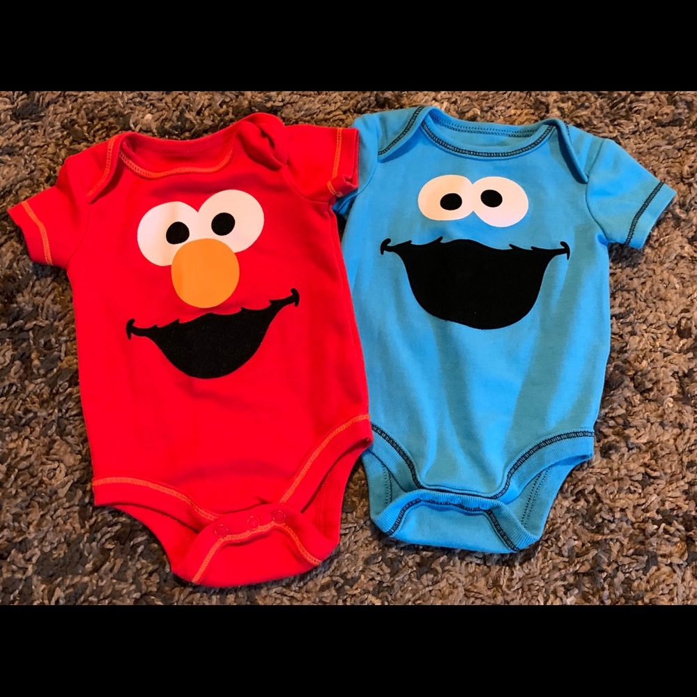 Sesame Street Elmo and Cookie Monster body suit
